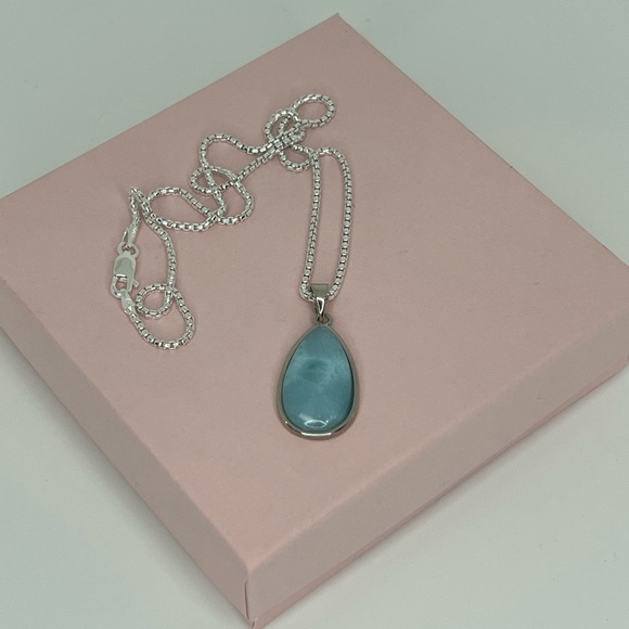 Sterling Silver Natural Larimar Pear Shaped - Picture 11 of 16